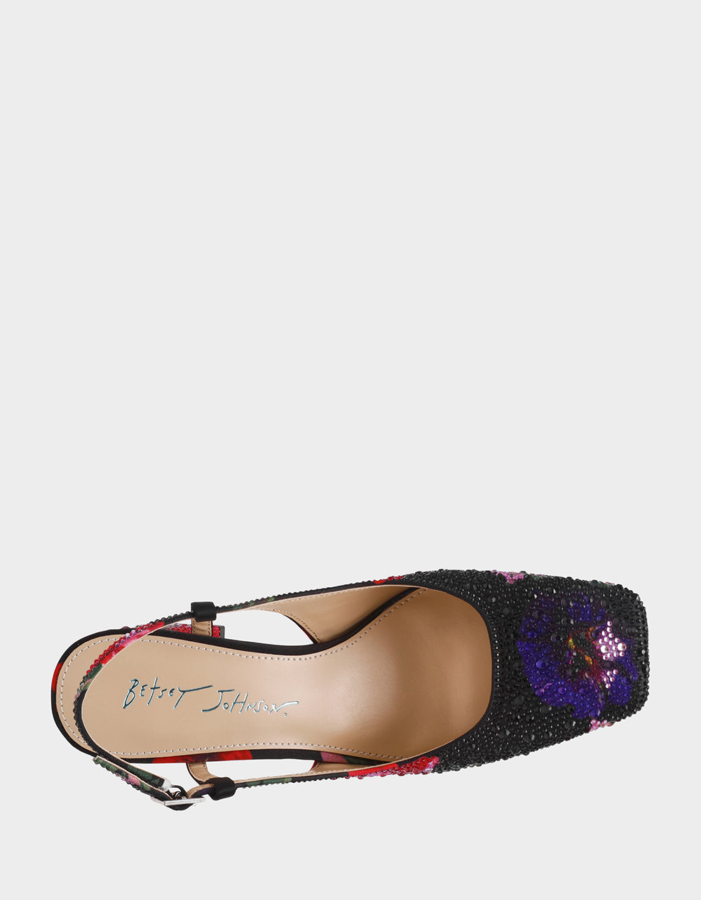 Betsey Johnson ELIAS BLACK MULTI FLORAL Square-Toe Slingback Women's Block Heel
