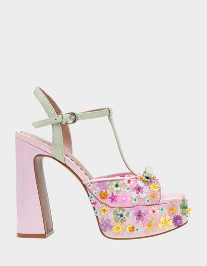 Betsey Johnson MELODIE PINK MULTI Women's Platform Floral Heel Sandal