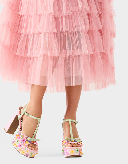 Betsey Johnson MELODIE PINK MULTI Women's Platform Floral Heel Sandal
