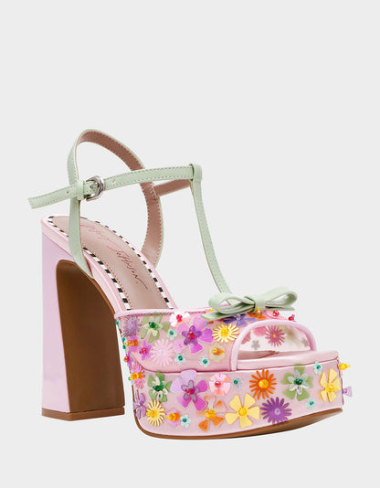 Betsey Johnson MELODIE PINK MULTI Women's Platform Floral Heel Sandal