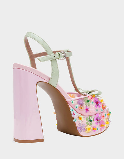 Betsey Johnson MELODIE PINK MULTI Women's Platform Floral Heel Sandal