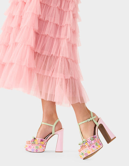 Betsey Johnson MELODIE PINK MULTI Women's Platform Floral Heel Sandal
