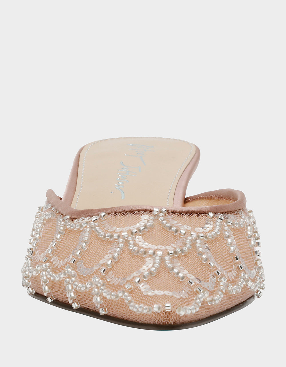 Betsey Johnson ELLIS NUDE Pointed-Toe Mesh Embellished Mule Women's Kitten Heel