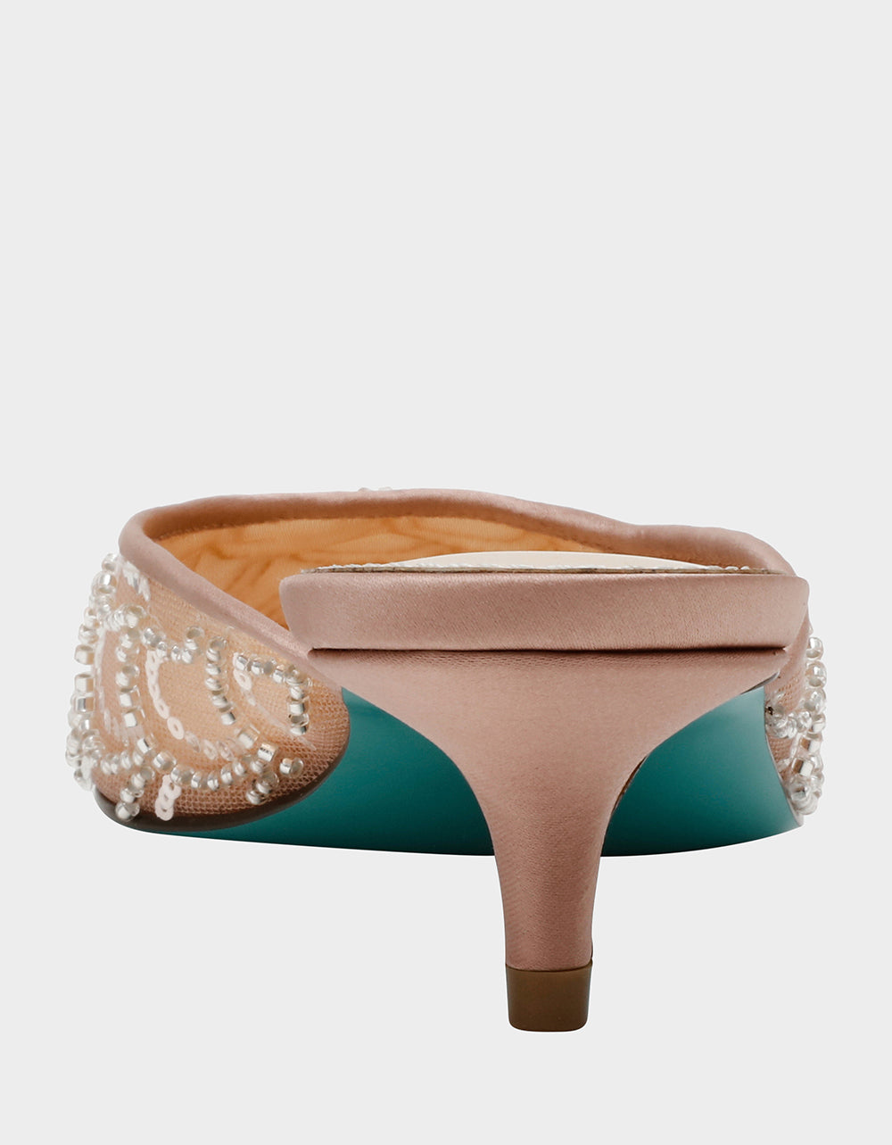 Betsey Johnson ELLIS NUDE Pointed-Toe Mesh Embellished Mule Women's Kitten Heel