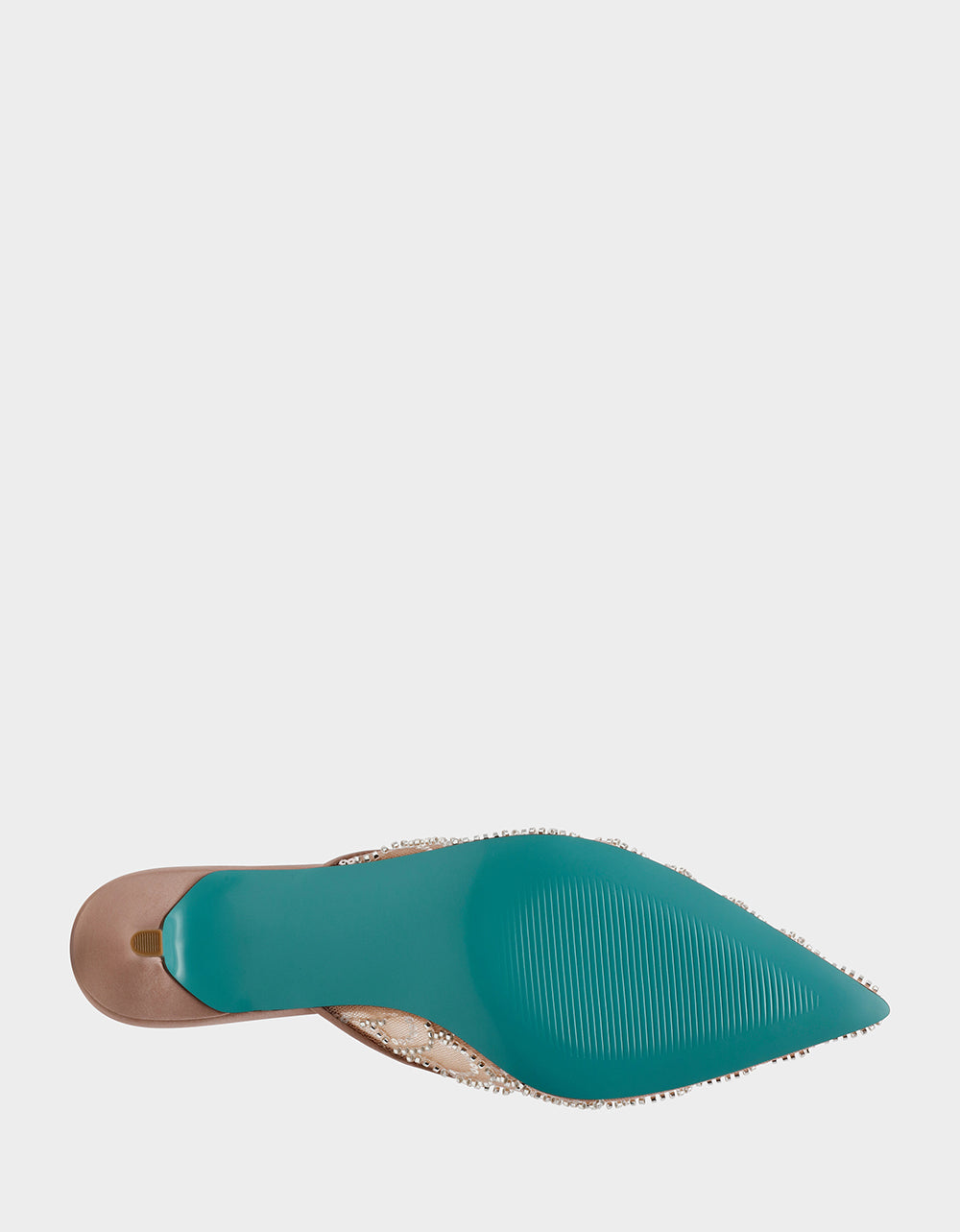 Betsey Johnson ELLIS NUDE Pointed-Toe Mesh Embellished Mule Women's Kitten Heel