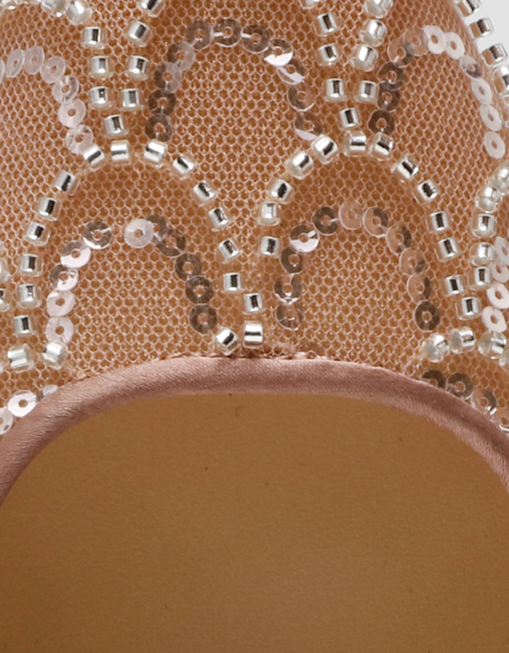 Betsey Johnson ELLIS NUDE Pointed-Toe Mesh Embellished Mule Women's Kitten Heel