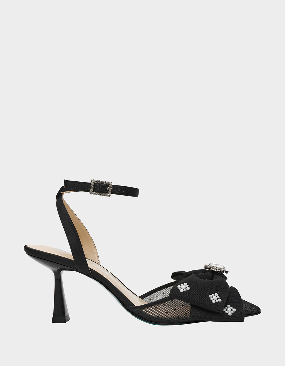 Betsey Johnson MARK BLACK Pointed-Toe Mesh Pump Rhinestone Bow Women's Heel