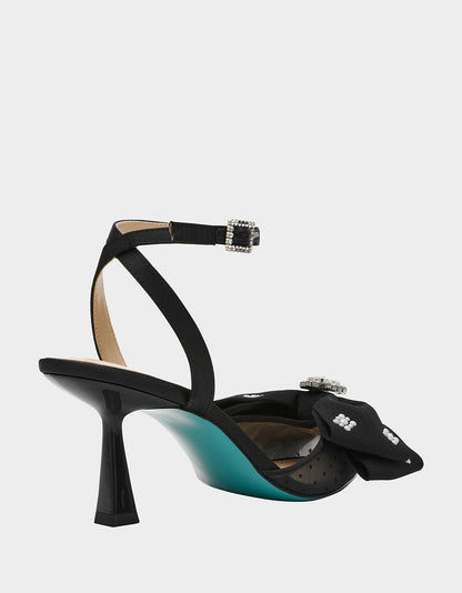 Betsey Johnson MARK BLACK Pointed-Toe Mesh Pump Rhinestone Bow Women's Heel