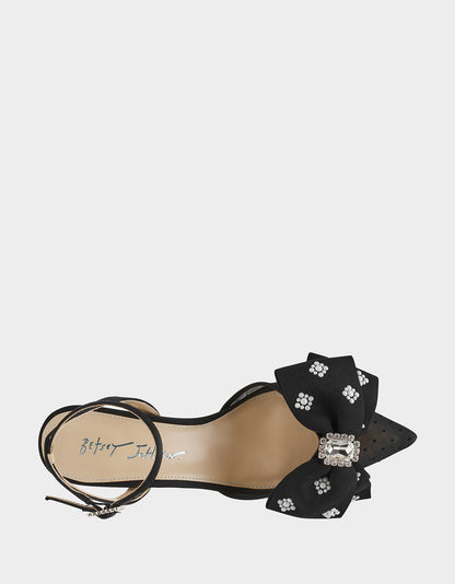 Betsey Johnson MARK BLACK Pointed-Toe Mesh Pump Rhinestone Bow Women's Heel