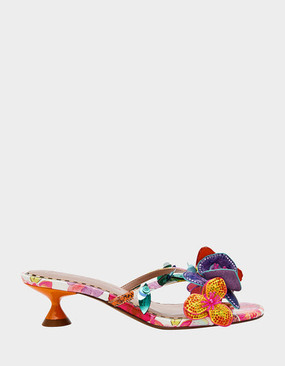 Betsey Johnson BEATRIZ WHITE MULTI Women's Floral Rhinestone Kitten Heel
