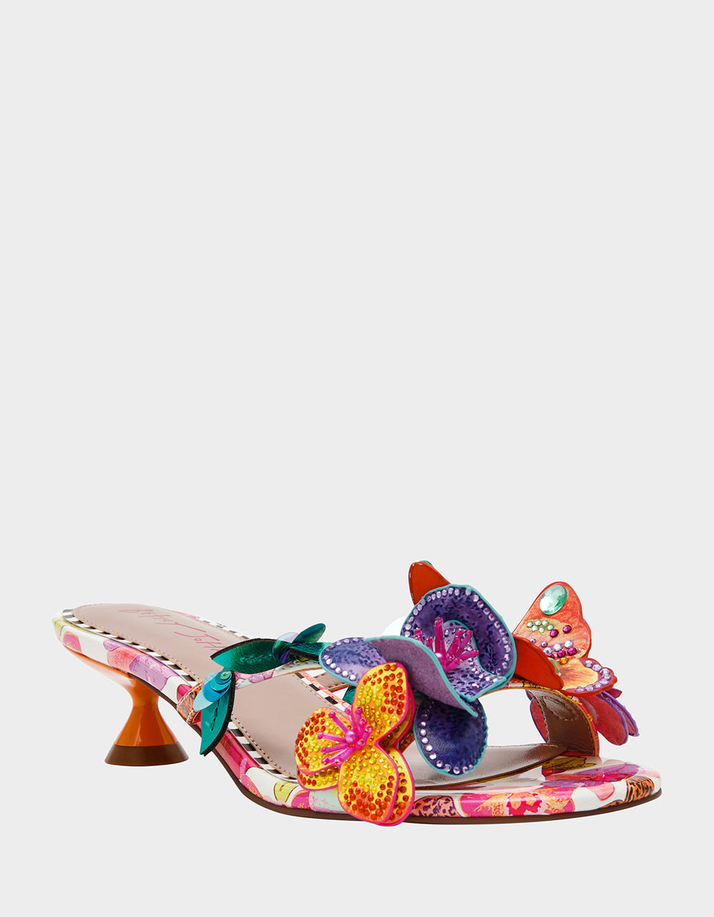 Betsey Johnson BEATRIZ WHITE MULTI Women's Floral Rhinestone Kitten Heel