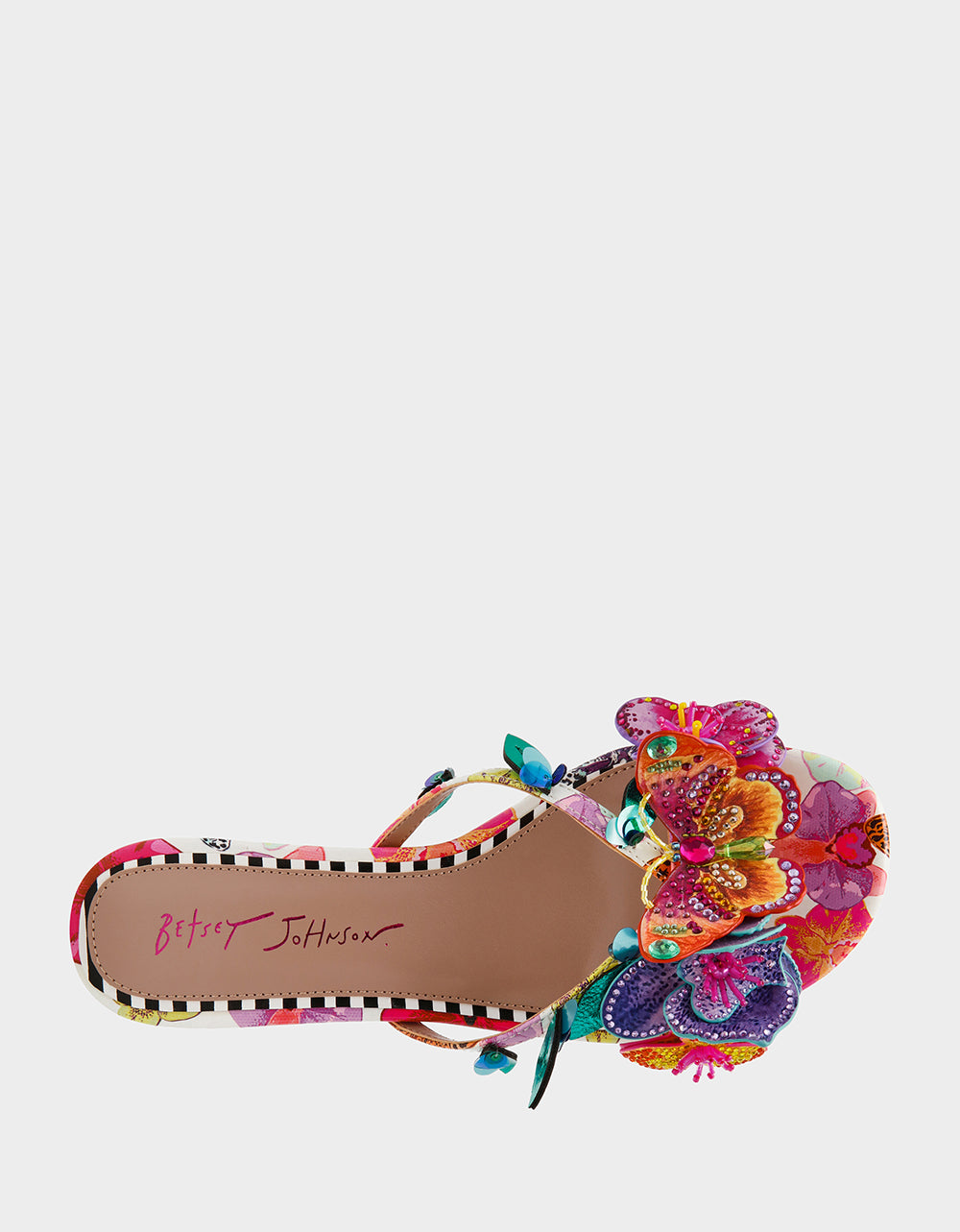 Betsey Johnson BEATRIZ WHITE MULTI Women's Floral Rhinestone Kitten Heel
