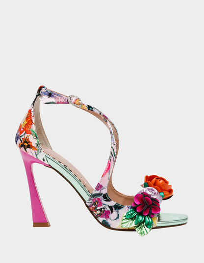 Betsey Johnson MIKAH PALE PINK FLORAL Square-Toe Strappy Heel