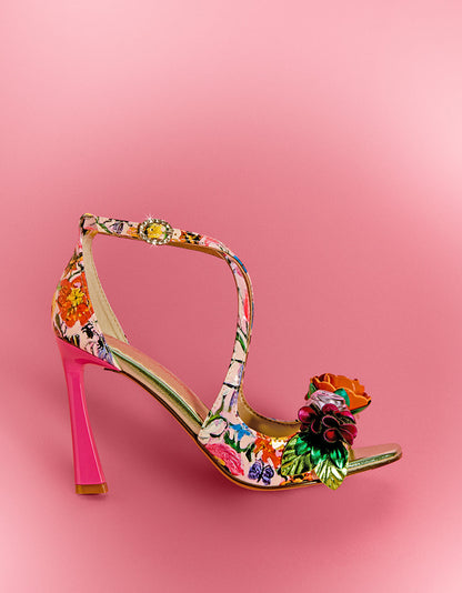 Betsey Johnson MIKAH PALE PINK FLORAL Square-Toe Strappy Heel