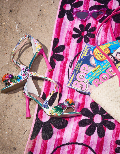 Betsey Johnson MIKAH PALE PINK FLORAL Square-Toe Strappy Heel