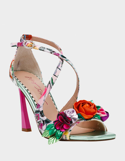 Betsey Johnson MIKAH PALE PINK FLORAL Square-Toe Strappy Heel