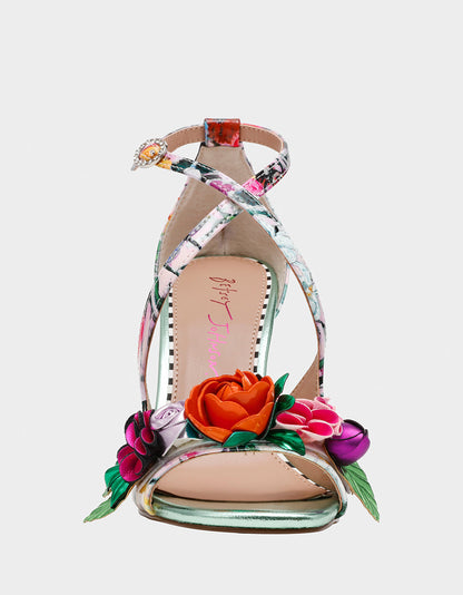 Betsey Johnson MIKAH PALE PINK FLORAL Square-Toe Strappy Heel