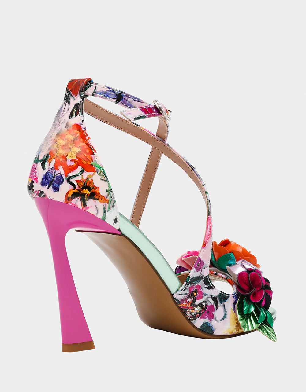 Betsey Johnson MIKAH PALE PINK FLORAL Square-Toe Strappy Heel