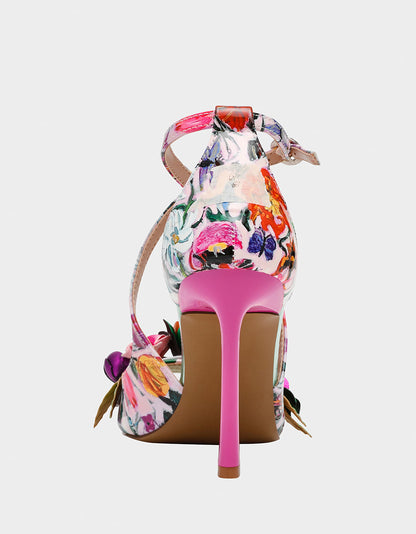 Betsey Johnson MIKAH PALE PINK FLORAL Square-Toe Strappy Heel