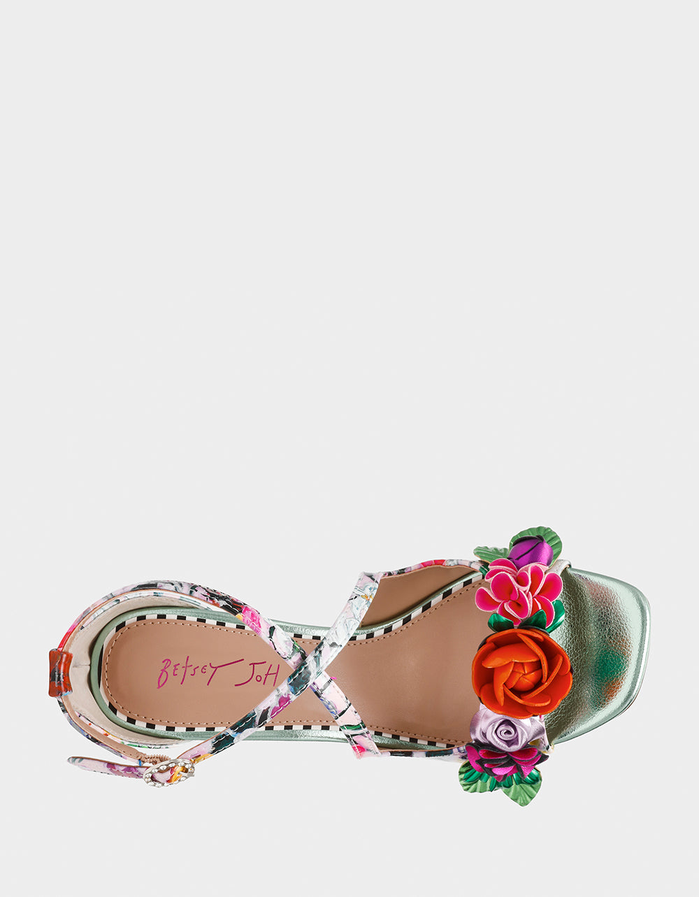 Betsey Johnson MIKAH PALE PINK FLORAL Square-Toe Strappy Heel