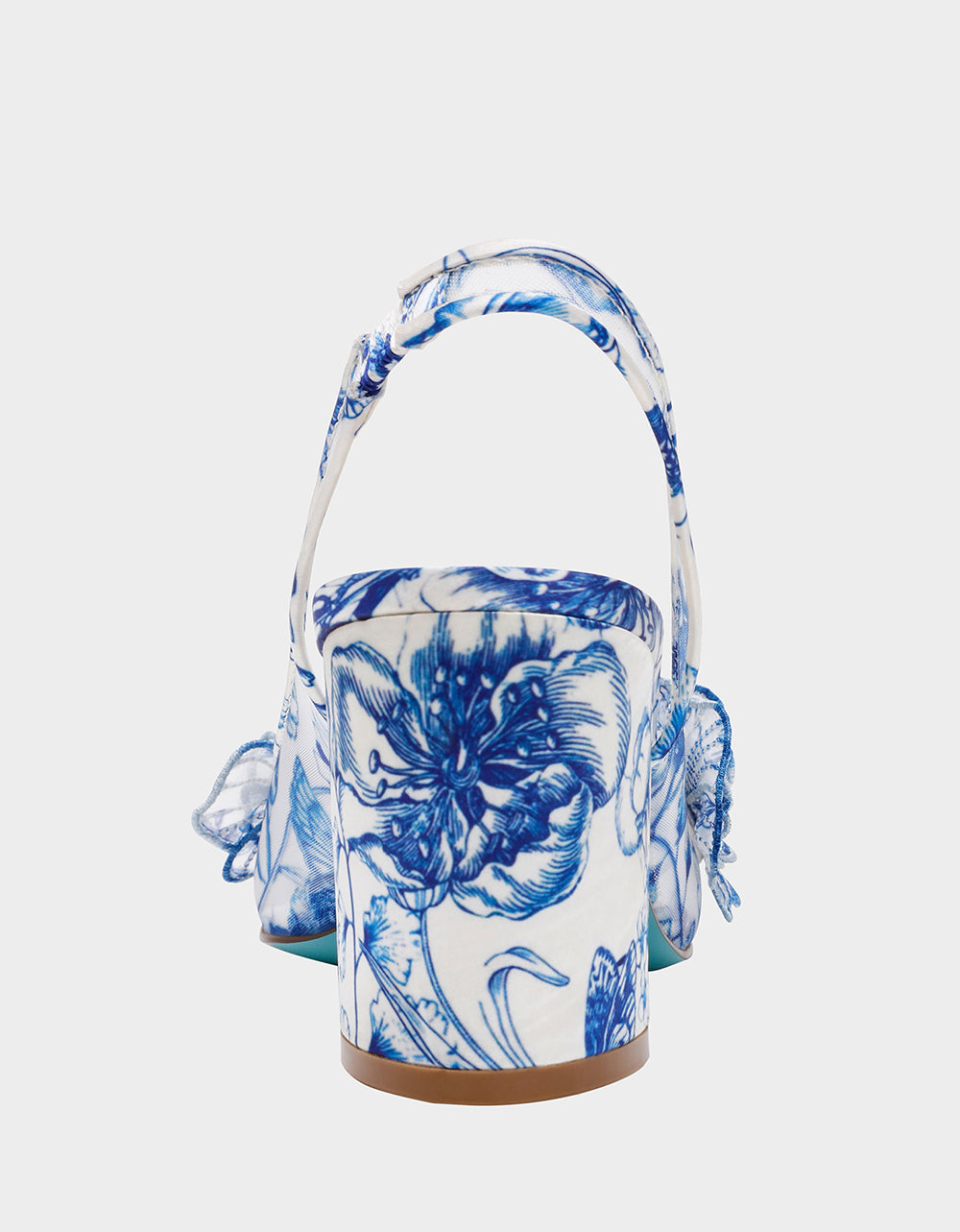 Betsey Johnson PETRA WHITE/BLUE FLORAL Slingback Floral Mesh Block Heel