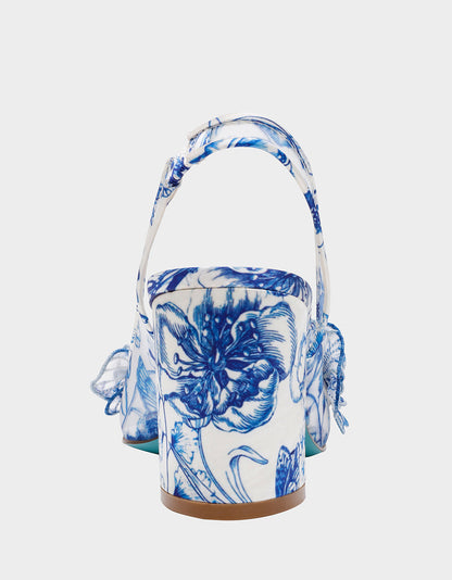 Betsey Johnson PETRA WHITE/BLUE FLORAL Slingback Floral Mesh Block Heel