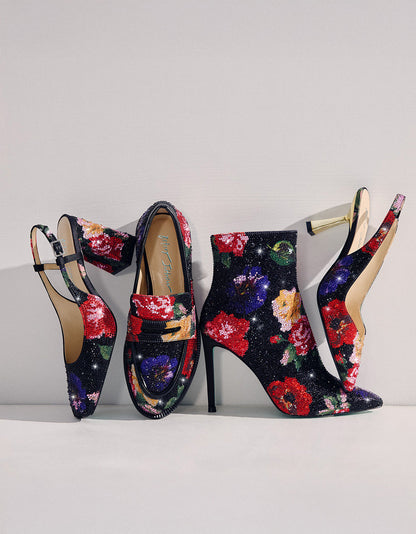 Betsey Johnson CLARK HEELS BLACK FLOWER MULTI Slingback Women's Kitten Heel