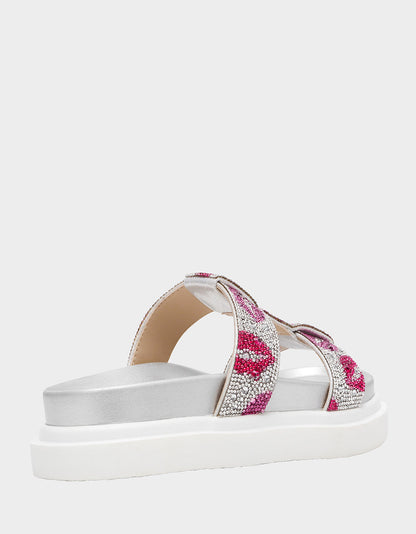 Betsey Johnson BILLY MULTI LIPS Women's Footbed Slip-On Lip Print Sandal