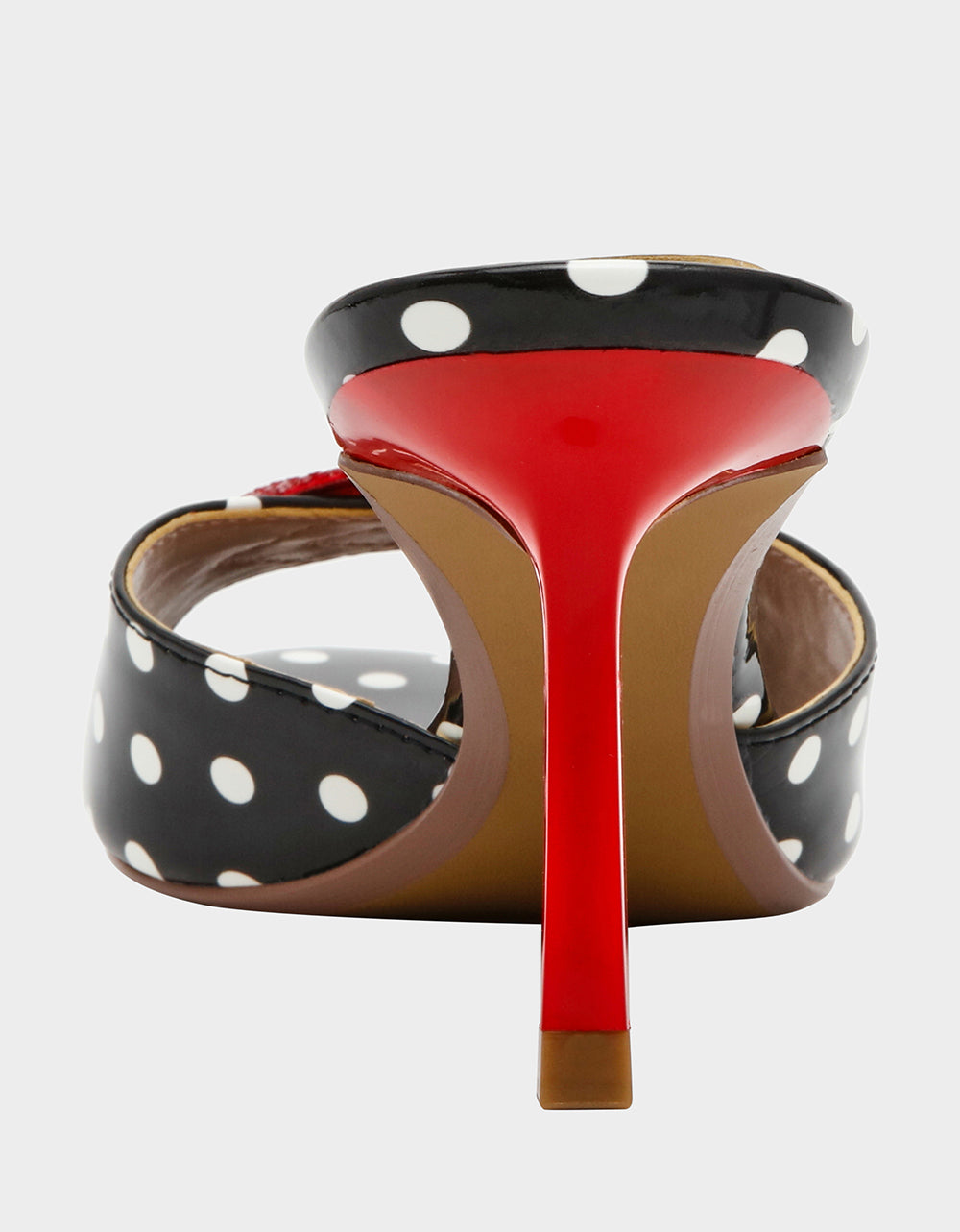 Betsey Johnson CASIDY WHITE BLACK POLKA DOT Women's Polka Dot Mule Heels with Rhinestone Lip