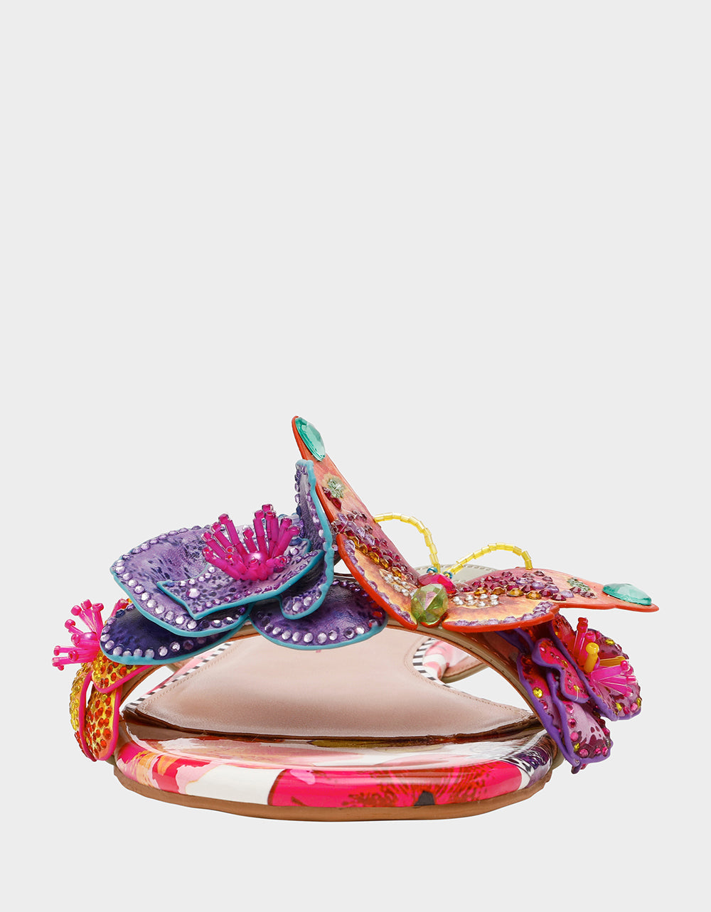Betsey Johnson NICOLLE WHITE MULTI Women's Flat Floral Butterfly Slip-On Sandal