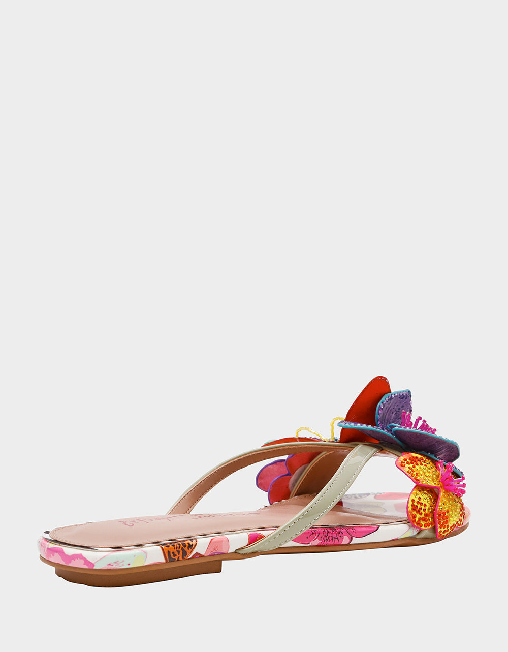 Betsey Johnson NICOLLE WHITE MULTI Women's Flat Floral Butterfly Slip-On Sandal
