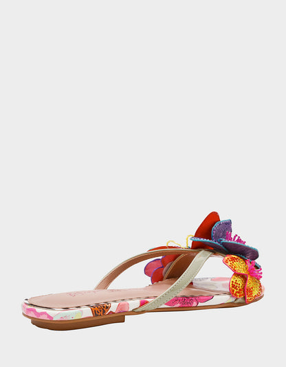 Betsey Johnson NICOLLE WHITE MULTI Women's Flat Floral Butterfly Slip-On Sandal
