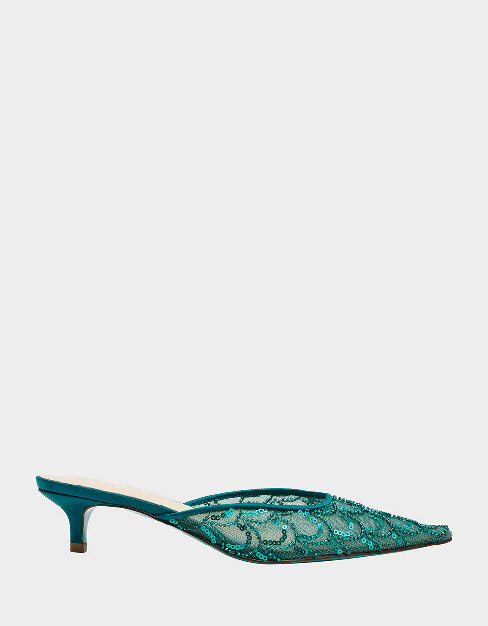 Betsey Johnson ELLIS EMERALD Pointed-Toe Mesh Embellished Mule Women's Kitten Heel