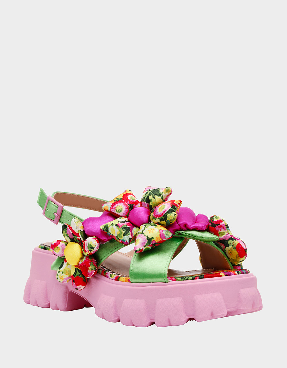 Betsey Johnson JEROMY GREEN FLORAL MULTI Women's Pink Green Lug Floral Sandal