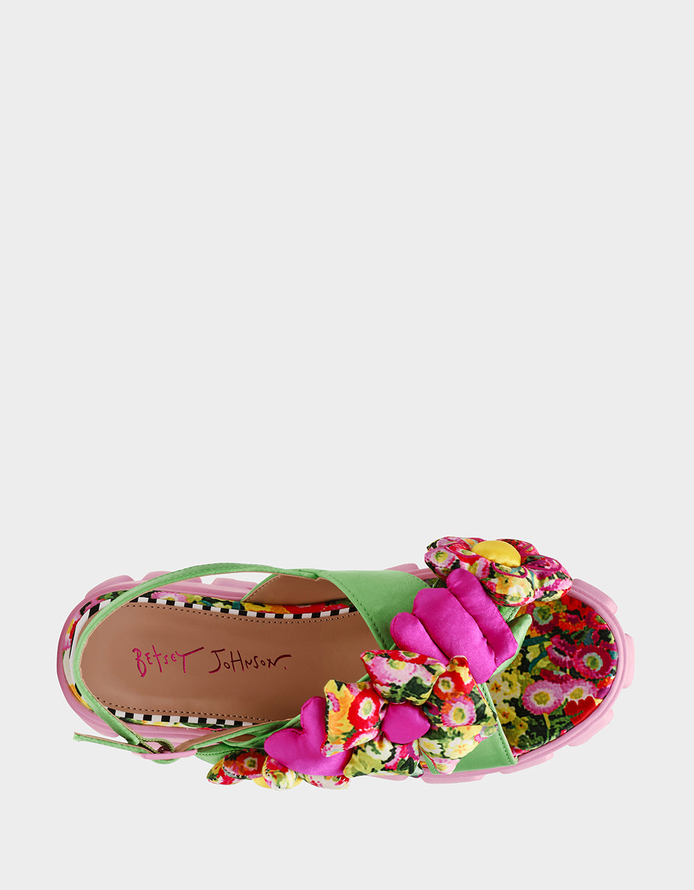 Betsey Johnson JEROMY GREEN FLORAL MULTI Women's Pink Green Lug Floral Sandal