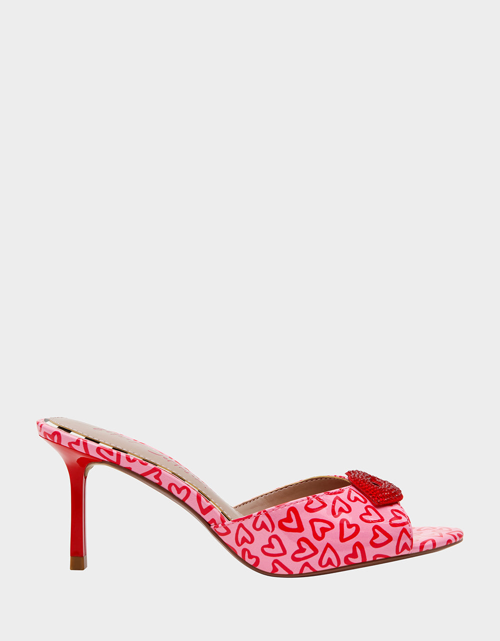 Betsey Johnson CASIDY PINK MULTI Women's Heart Print Mule Heel with Rhinestone Lip