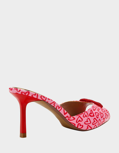 Betsey Johnson CASIDY PINK MULTI Women's Heart Print Mule Heel with Rhinestone Lip