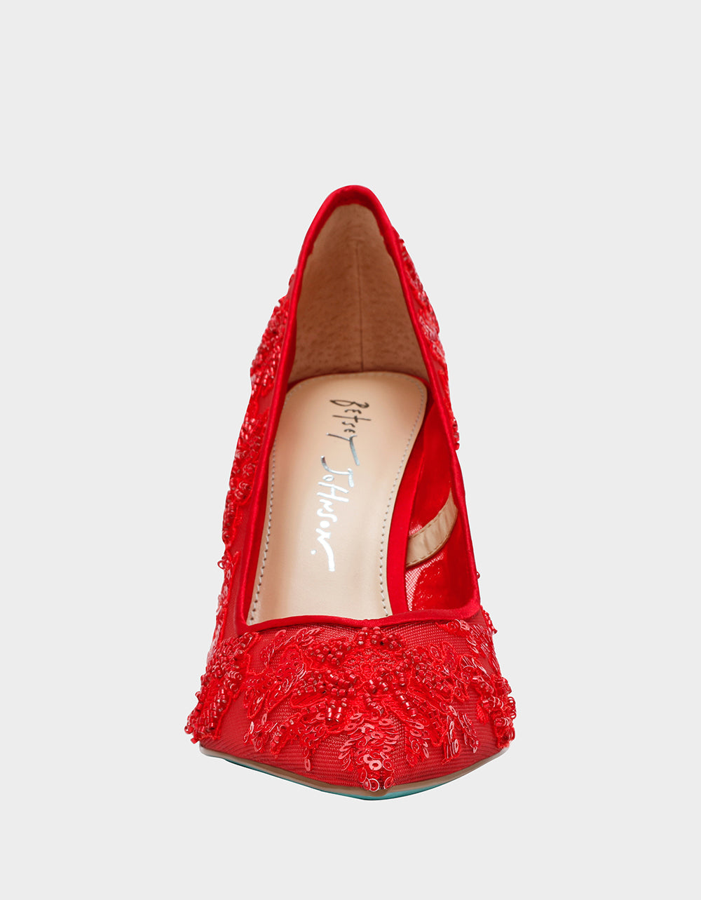Betsey Johnson JENII RED Pointed-Toe Mesh Embellished Floral Print Pump Women's Heel