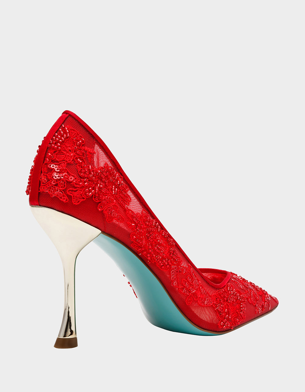 Betsey Johnson JENII RED Pointed-Toe Mesh Embellished Floral Print Pump Women's Heel