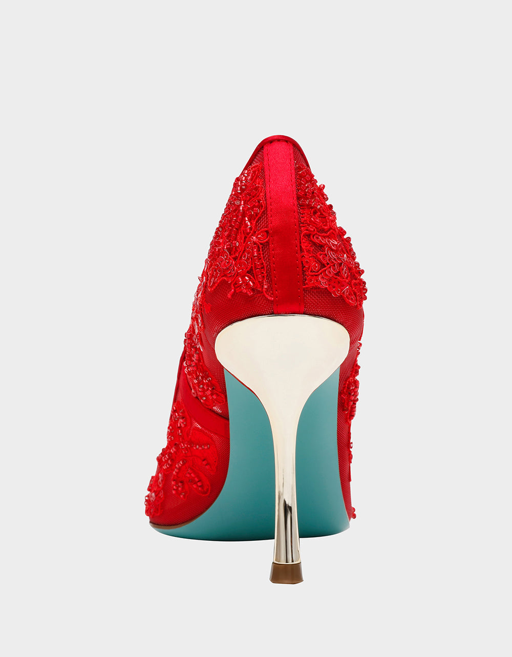 Betsey Johnson JENII RED Pointed-Toe Mesh Embellished Floral Print Pump Women's Heel
