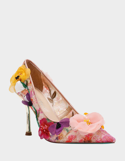 Betsey Johnson DARCY NUDE MULTI Women's High Stiletto Heel Floral Embellishments