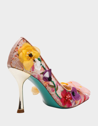 Betsey Johnson DARCY NUDE MULTI Women's High Stiletto Heel Floral Embellishments