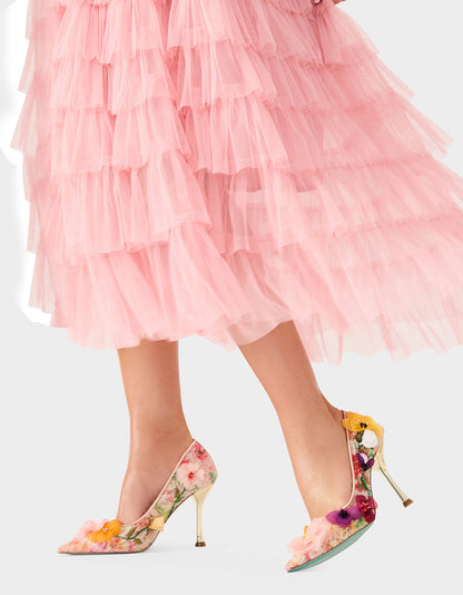 Betsey Johnson DARCY NUDE MULTI Women's High Stiletto Heel Floral Embellishments