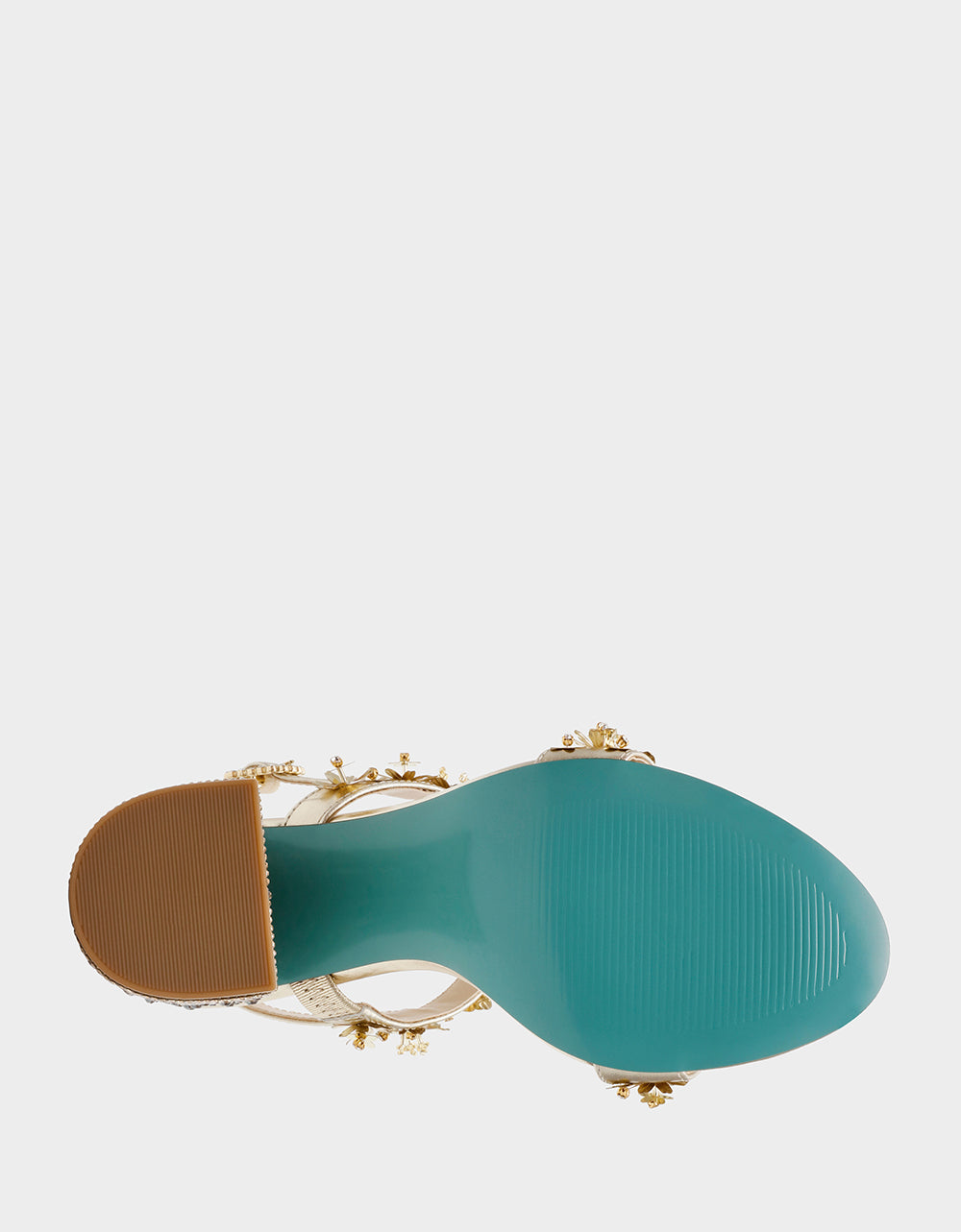 Betsey Johnson DRUE LIGHT GOLD Strappy Open-Toe Rhinestone Embellished Flower Women's Heel