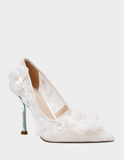 Betsey Johnson DARCY IVORY Women's High Stiletto Heel Floral Embellishments