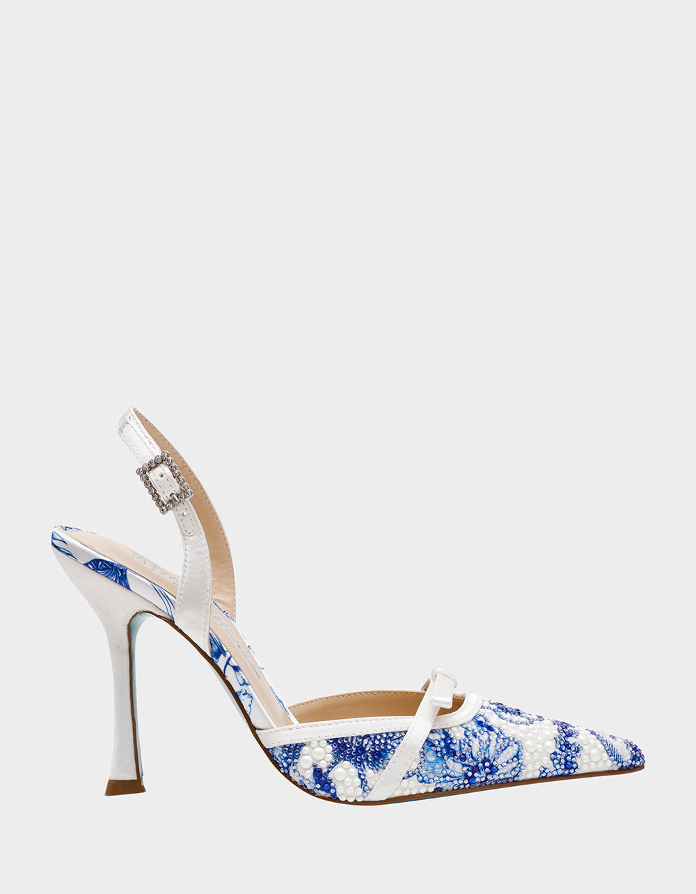 Betsey Johnson ROZA WHITE/BLUE FLORAL Women's Pointed Toe Stiletto Floral Heel