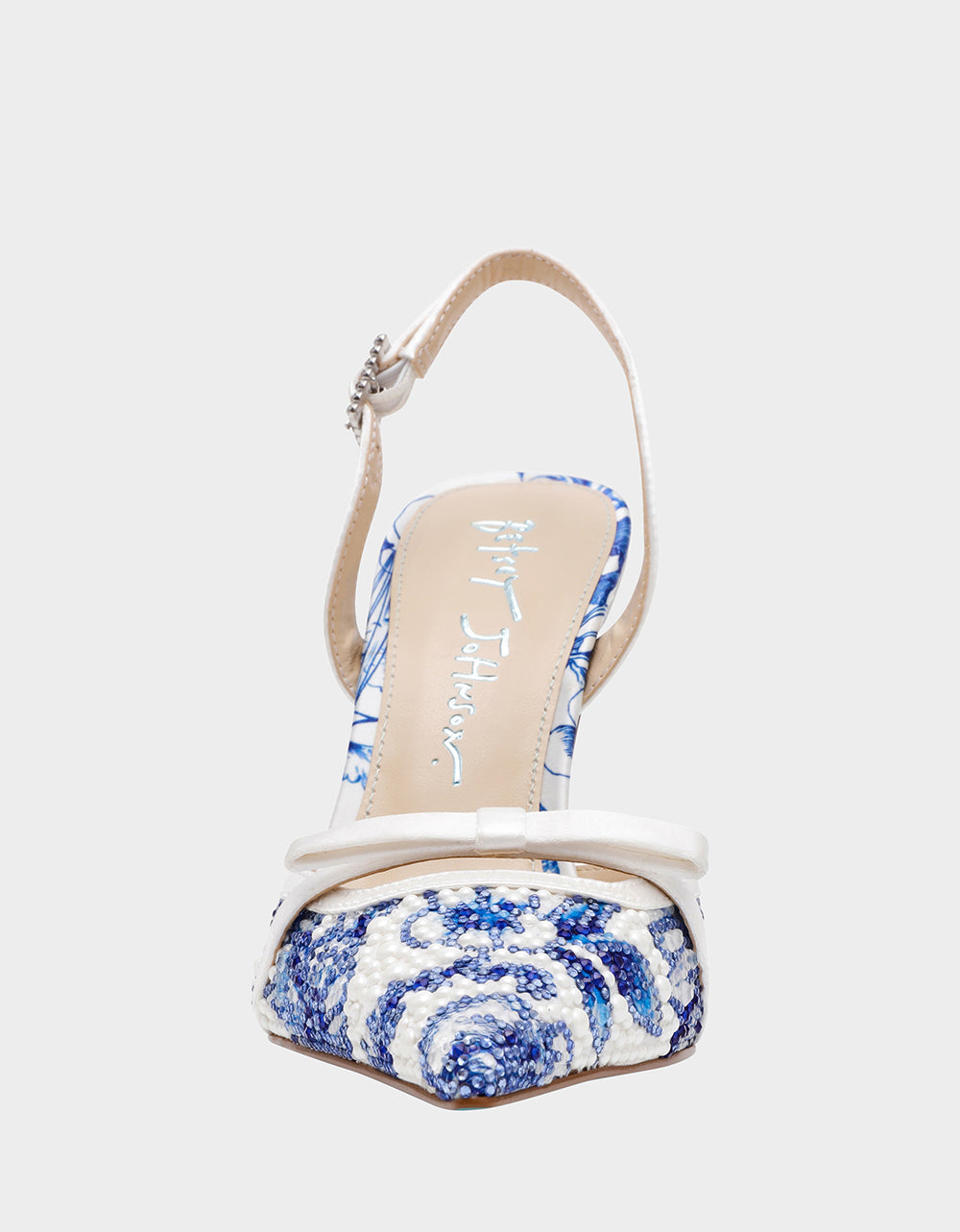 Betsey Johnson ROZA WHITE/BLUE FLORAL Women's Pointed Toe Stiletto Floral Heel