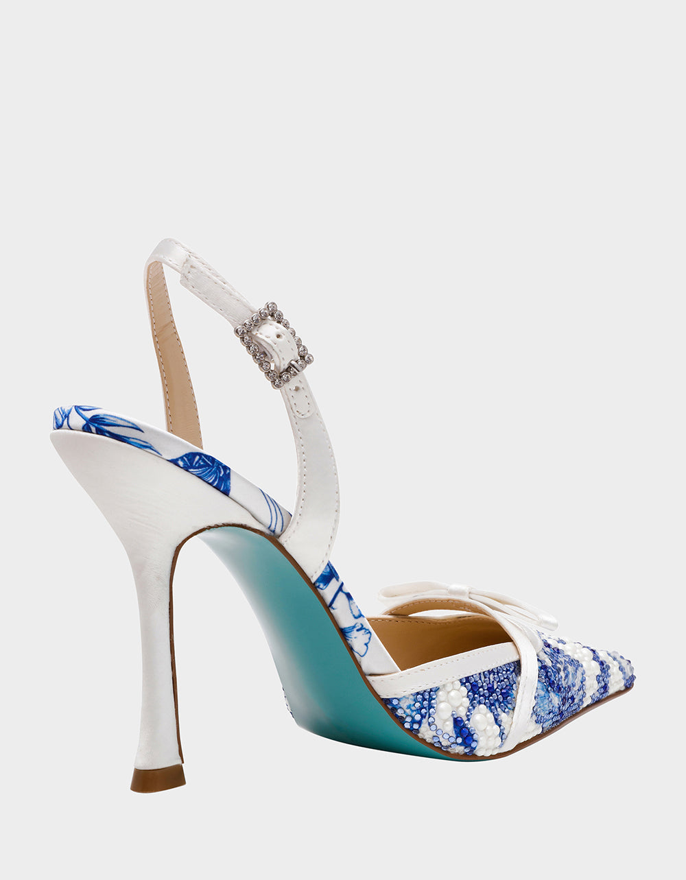 Betsey Johnson ROZA WHITE/BLUE FLORAL Women's Pointed Toe Stiletto Floral Heel
