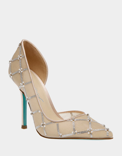 Betsey Johnson CRUZE NUDE Pointed Toe Mesh Heel