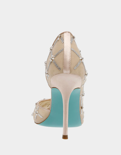 Betsey Johnson CRUZE NUDE Pointed Toe Mesh Heel